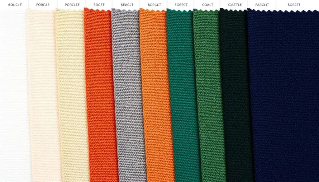 Verschillende kleurvariaties van bouclé stof voor stoelen