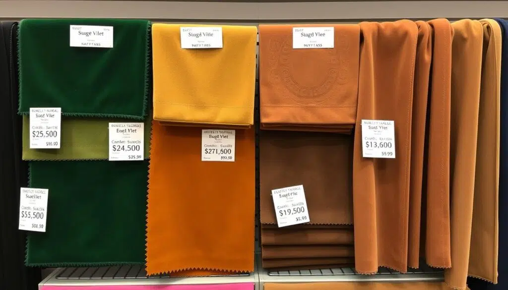 Verschillende kwaliteiten en prijsklassen van velvet en suède stoffen Verschillende kwaliteiten en prijsklassen van velvet en suède stoffen