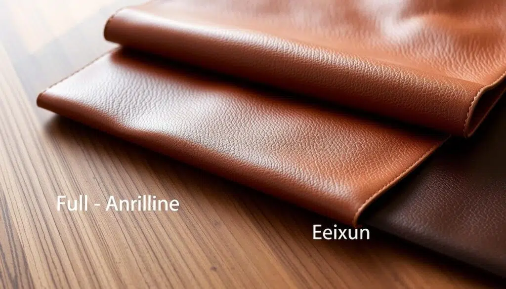 Verschillende leersoorten voor eetkamerstoelen met variërende texturen en kleuren