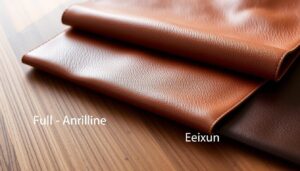 Verschillende leersoorten voor eetkamerstoelen met variërende texturen en kleuren