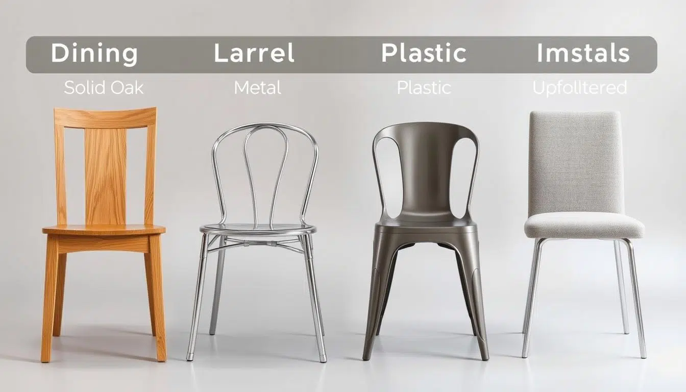 Verschillende materialen eetkamerstoelen met indicatie van levensduur