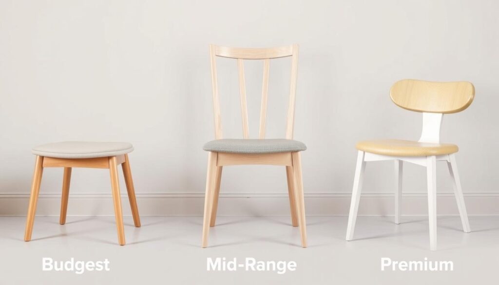 Verschillende prijsklassen eetkamerstoelen naast elkaar voor het kiezen van de juiste eetkamerstoel Verschillende prijsklassen eetkamerstoelen naast elkaar voor het kiezen van de juiste eetkamerstoel