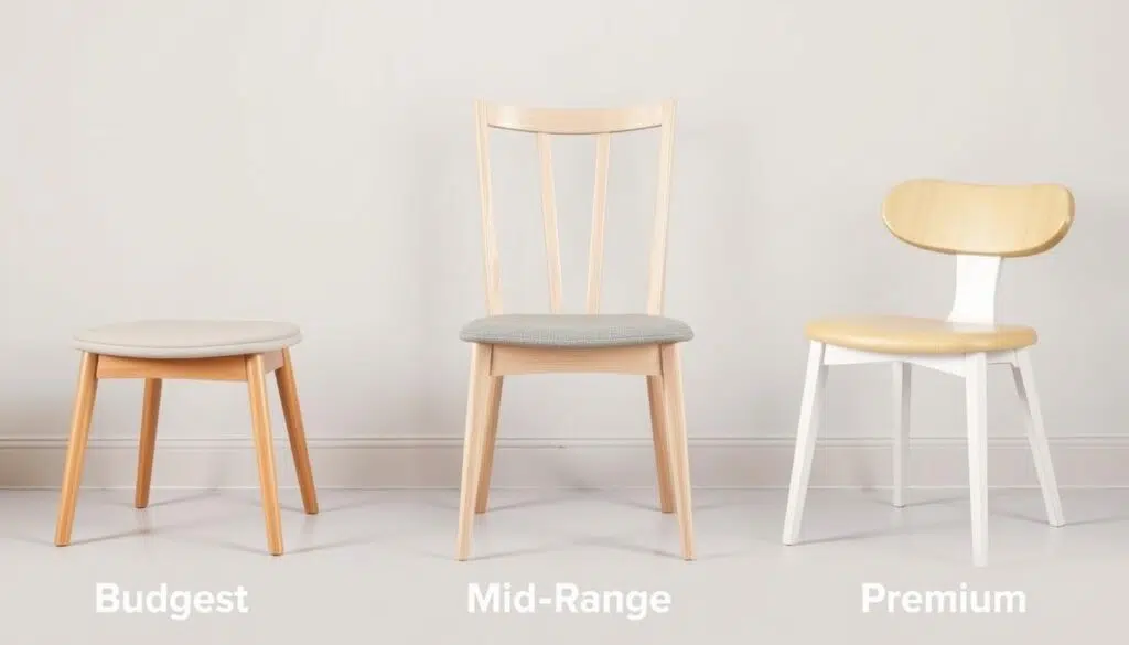 Verschillende prijsklassen eetkamerstoelen naast elkaar voor het kiezen van de juiste eetkamerstoel Verschillende prijsklassen eetkamerstoelen naast elkaar voor het kiezen van de juiste eetkamerstoel