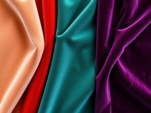 Verschillende soorten fluweel naast elkaar getoond met variërende texturen