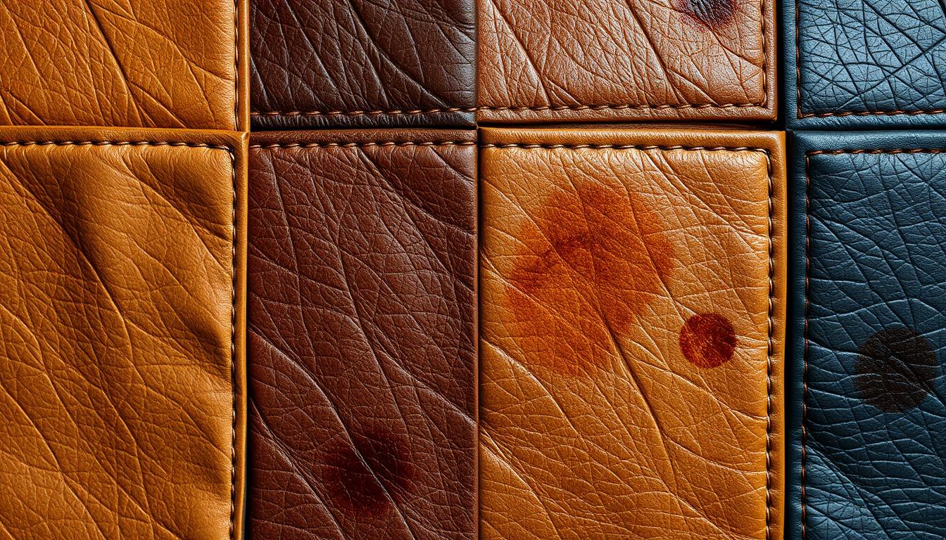 Verschillende soorten leer met zichtbare schade door externe factoren