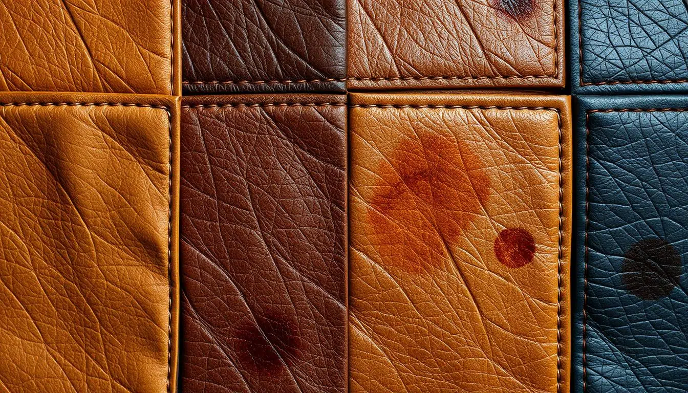Verschillende soorten leer met zichtbare schade door externe factoren