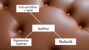 Verschillende soorten leer voor meubels met labels