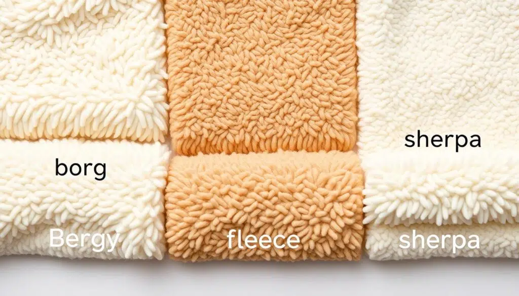 Verschillende soorten teddy stof met labels die de alternatieve namen tonen Verschillende soorten teddy stof met labels die de alternatieve namen tonen