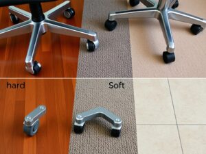 Verschillende soorten wieltjes onder stoel op diverse vloertypes