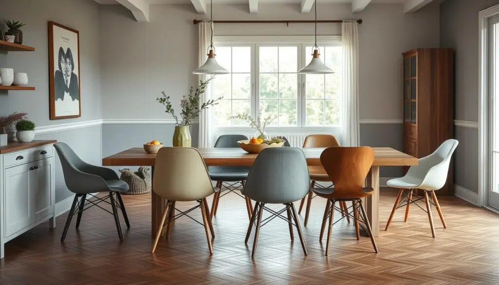 Verschillende stijlen eetkamerstoelen in een moderne eethoek