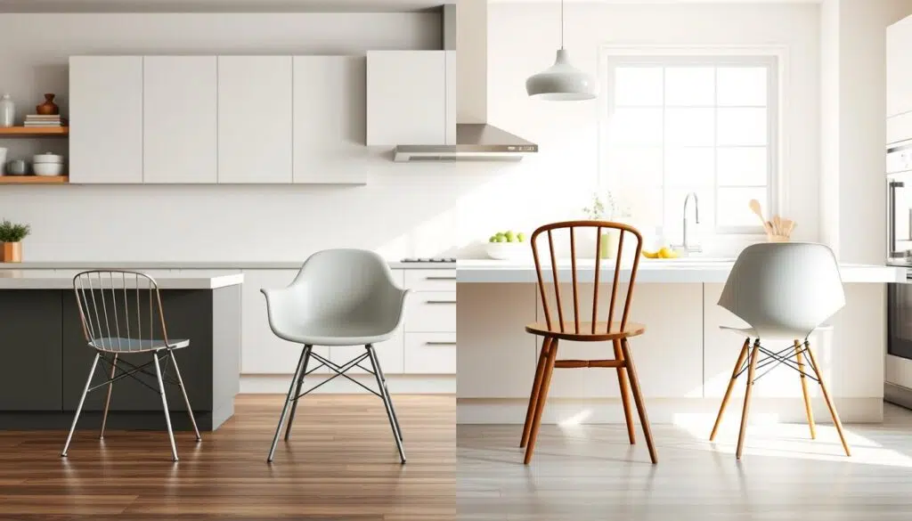 Verschillende stijlen keukenstoelen naast elkaar: modern, retro, vintage en design stoelen