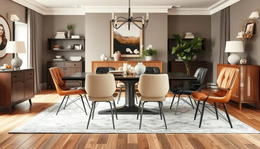 Verschillende stijlen leren eetkamerstoelen in moderne en klassieke interieurs Verschillende stijlen leren eetkamerstoelen in moderne en klassieke interieurs