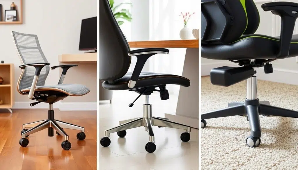 Verschillende stoelen met specifieke wielen onder stoel voor verschillende omgevingen Verschillende stoelen met specifieke wielen onder stoel voor verschillende omgevingen