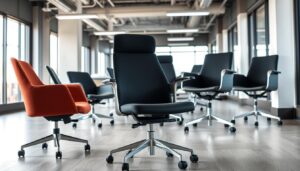 Verschillende stoeltjes in een moderne kantooromgeving