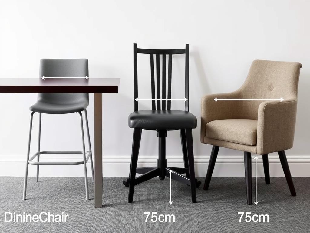 Verschillende stoeltypes met variërende hoogtes bij een tafel van 75 cm Verschillende stoeltypes met variërende hoogtes bij een tafel van 75 cm
