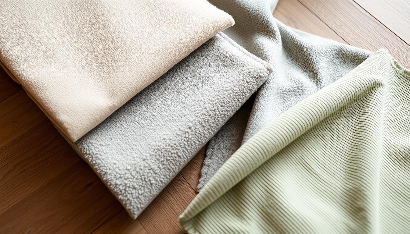 Verschillende stoffen voor eetkamerstoelen waaronder velvet, bouclé en ribstof