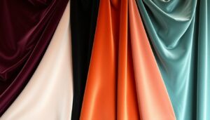 Verschillende tinten fluweel vs velvet stoffen naast elkaar uitgestald