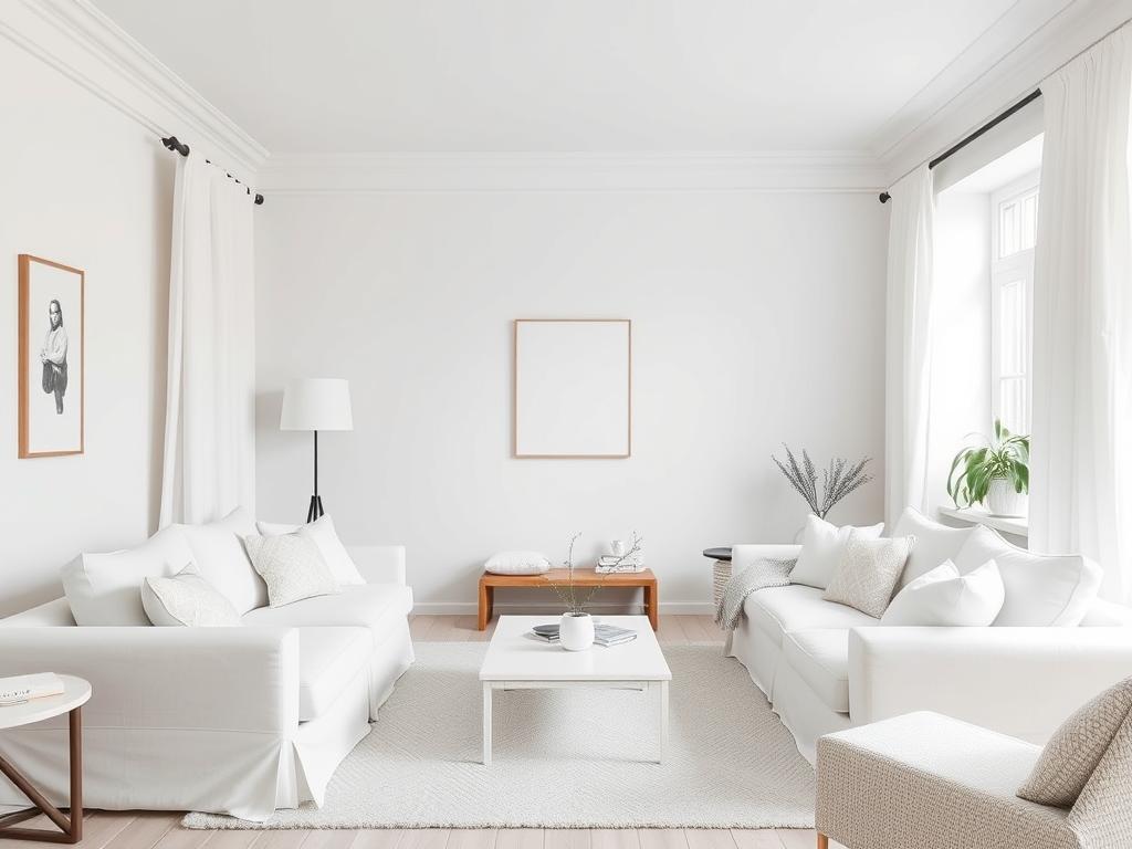 Verschillende tinten wit toegepast in een Scandinavische woonkamer
