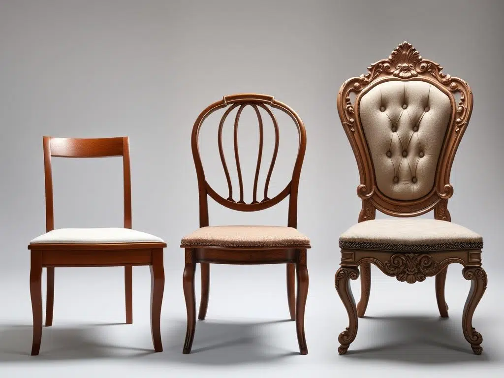 Verschillende typen eetkamerstoelen met variërende complexiteit Verschillende typen eetkamerstoelen met variërende complexiteit