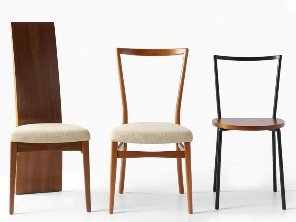 Verschillende typen eetkamerstoelen met variërende rugleuningen voor het kiezen van de juiste eetkamerstoel Verschillende typen eetkamerstoelen met variërende rugleuningen voor het kiezen van de juiste eetkamerstoel