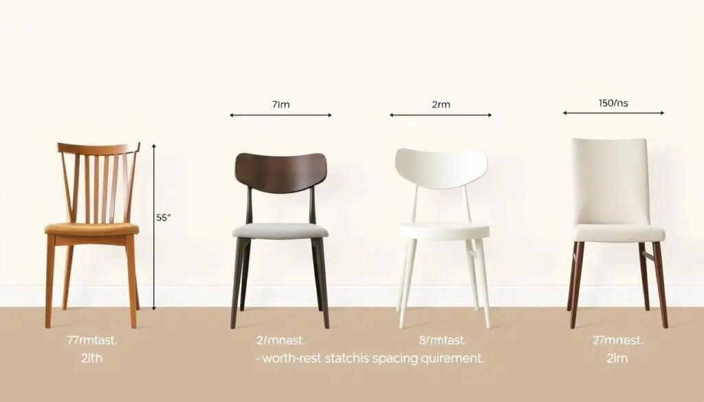 Verschillende typen eetkamerstoelen naast elkaar, waaronder modellen met en zonder armleuningen Verschillende typen eetkamerstoelen naast elkaar, waaronder modellen met en zonder armleuningen