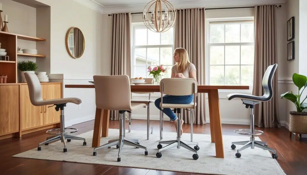 Verschillende typen verstelbare en hogere eetkamerstoelen als alternatief voor het verhogen van bestaande stoelen Verschillende typen verstelbare en hogere eetkamerstoelen als alternatief voor het verhogen van bestaande stoelen
