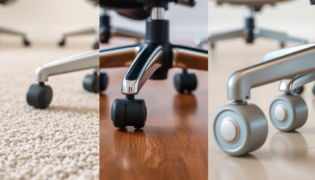 Verschillende types stoelen met wieltjes voor verschillende vloeroppervlakken Verschillende types stoelen met wieltjes voor verschillende vloeroppervlakken