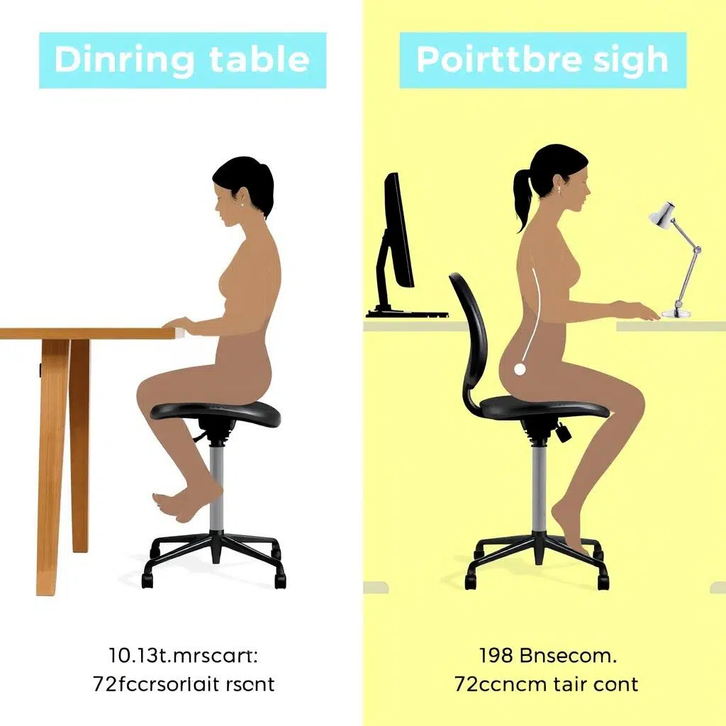 Verschillende zithoudingen voor eettafel versus bureau van 78 cm Verschillende zithoudingen voor eettafel versus bureau van 78 cm