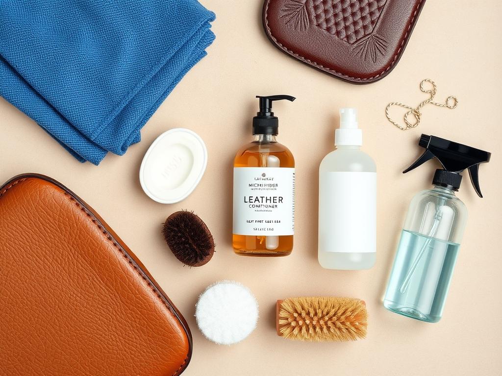 Verzameling van leeronderhoud producten voor het schoonmaken van leren eetkamerstoelen