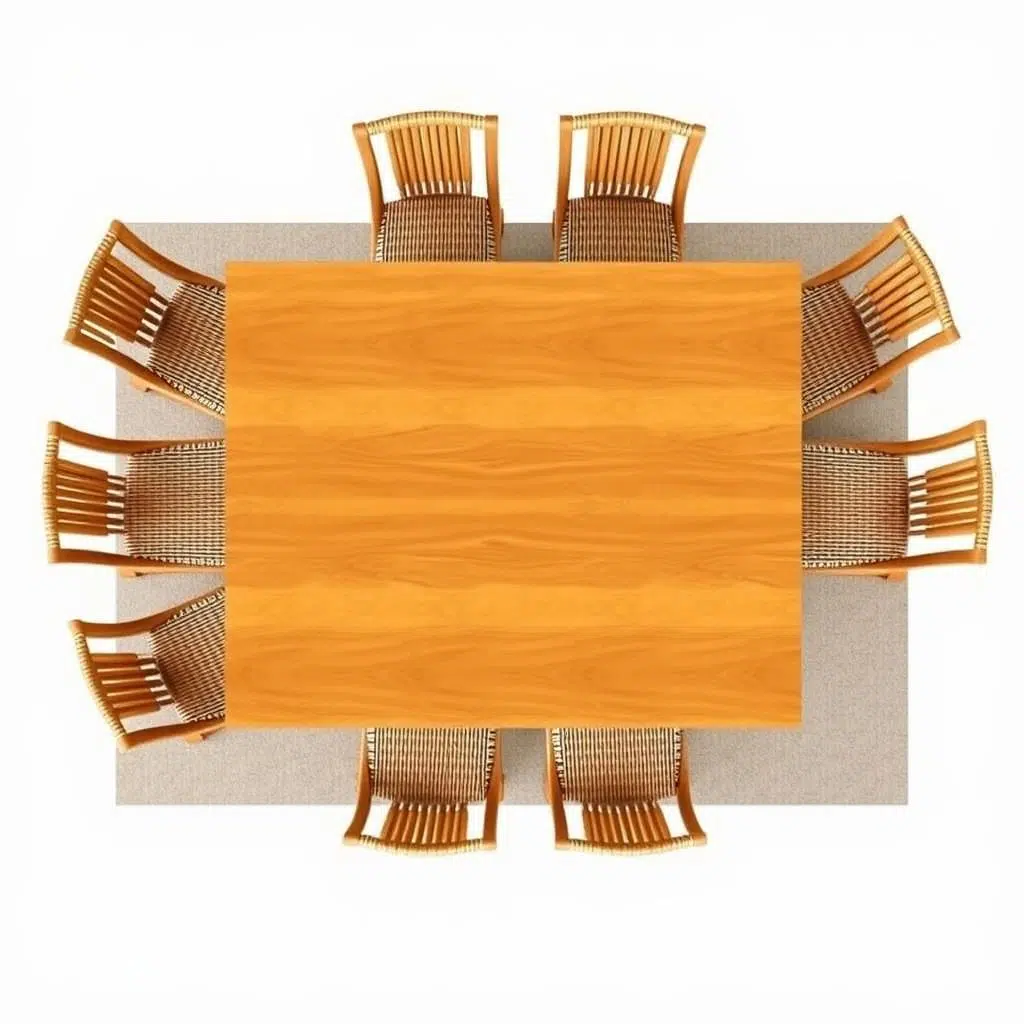 Vierkante eettafel van 200 cm met stoelen aan alle zijden Vierkante eettafel van 200 cm met stoelen aan alle zijden
