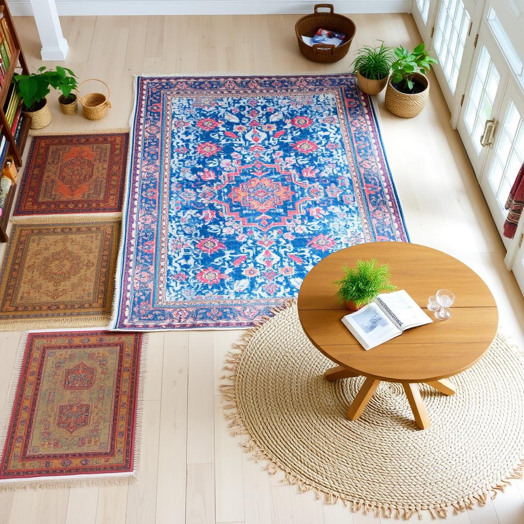 Vintage tapijten in een Bohemische Strandhuisstijl interieur
