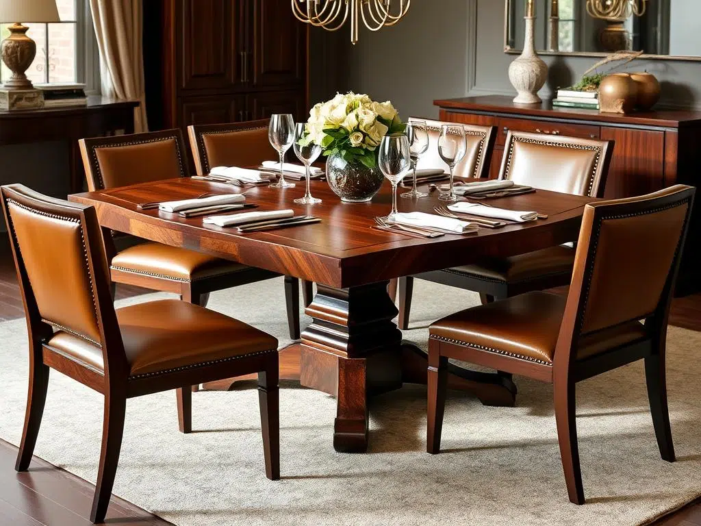 Walnoten tafel met leren stoelen Walnoten tafel met leren stoelen