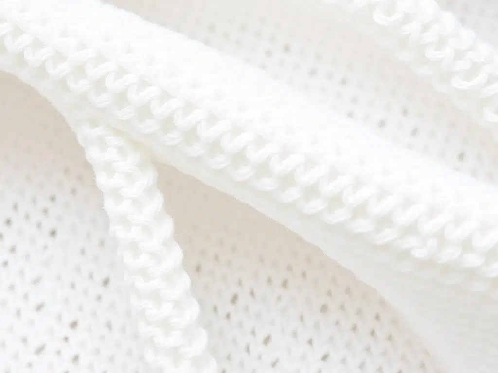 Witte bouclé stof close-up met karakteristieke lusjes en textuur