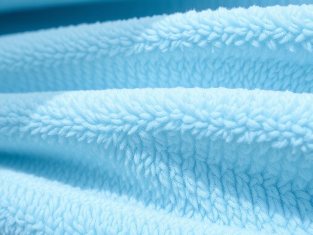 Zachte fleece stof in lichtblauwe kleur die lijkt op teddy maar met fijnere structuur Zachte fleece stof in lichtblauwe kleur die lijkt op teddy maar met fijnere structuur