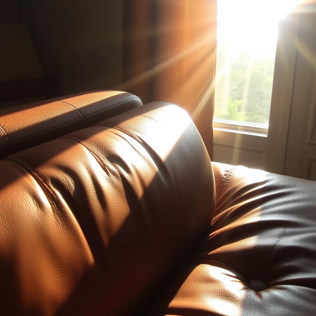 Zonlicht dat op leren meubels valt door een raam Zonlicht dat op leren meubels valt door een raam