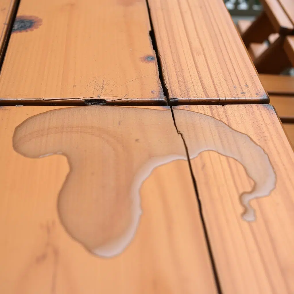 tafel met vochtschade door winterweer tafel met vochtschade door winterweer