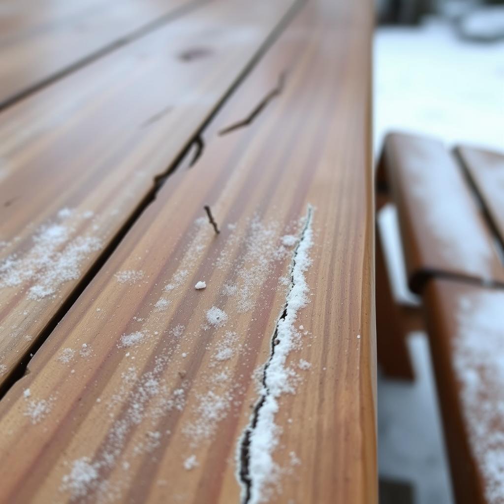 tuintafel met vorstschade en scheuren