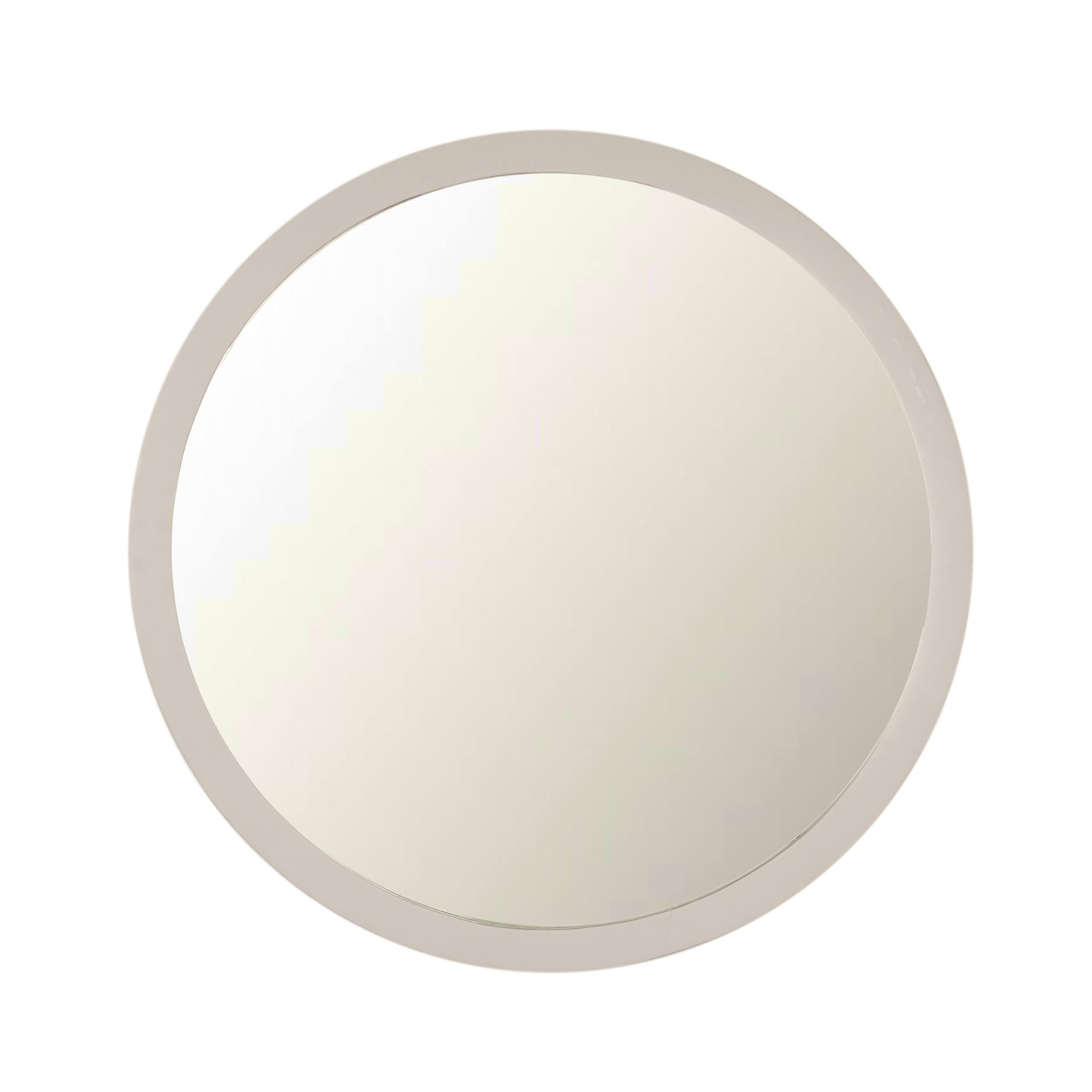 De Spiegel Dide is een 80 cm ronde spiegel met een zandkleurige lijst, afgebeeld tegen een effen witte achtergrond.