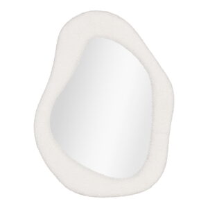 De Bosa spiegel heeft een onregelmatige, abstracte vorm met een dikke, witte lijst met zachte textuur en voegt een modern organisch tintje toe aan je interieur.