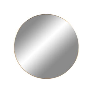 De Jersey Mirror is een ronde spiegel met een frame in messinglook, 60 cm in diameter, die licht weerkaatst tegen een effen witte achtergrond.