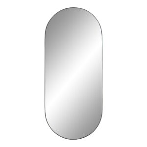 De Jersey Mirror Oval is een ovaalvormige spiegel met een dunne zwarte lijst van 35x80 cm tegen een effen witte achtergrond.
