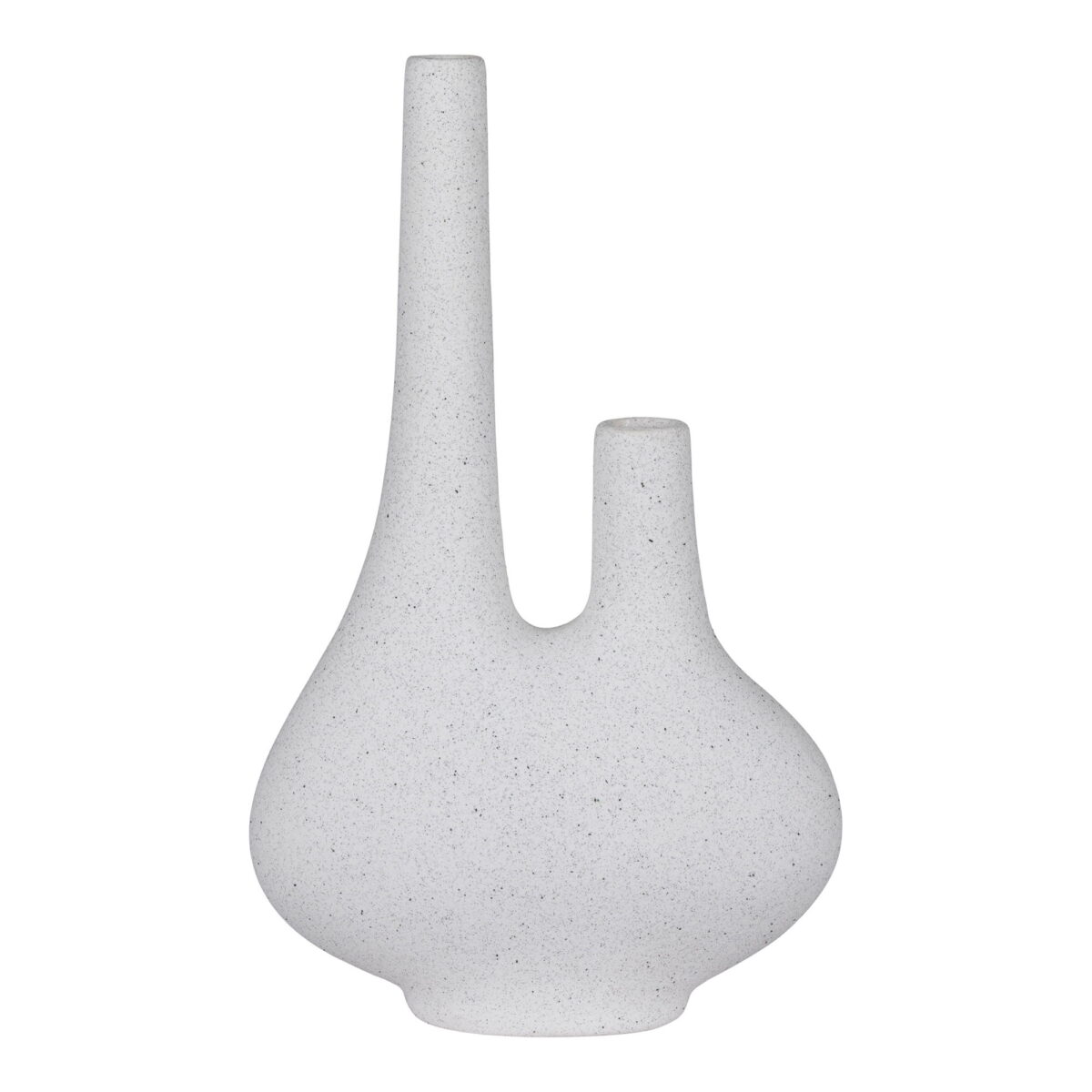 De Vaas - Vaas in keramiek, wit, 23x11,5x37 cm heeft een moderne matte afwerking met een afgeronde basis en twee asymmetrische halzen - de ene hoog en gebogen, de andere korter en recht.