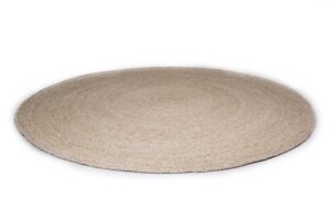 De Bellano ST Cloud White 815 ø200 is een rond, geweven beige tapijt met een minimalistische natuurlijke textuur, plat liggend op een witte ondergrond.