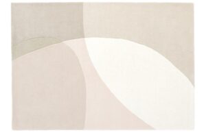 Het Shades 100 White 200x290 vloerkleed heeft een modern, minimalistisch ontwerp met rechthoekige abstracte vormen in zacht beige, crème, licht blush en lichtgroene tinten.