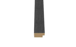 De Eindlat Zwart - Afwerklijst - Afwerklat (270 cm) is een lang, smal stuk in donkergrijs met een houtachtige textuur en gekerfde rechthoekige doorsnede, afgebeeld tegen een effen witte achtergrond.