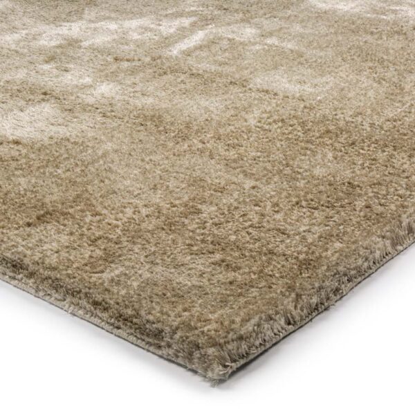 Een close-up van het Viterbo ST Silver 119 tapijt, afmeting 170x230 cm, met een zachte, pluche textuur en rechthoekige vorm in beige, tegen een witte achtergrond.