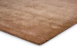 Een close-up van het Rome Gold 05 200x300 rechthoekige vloerkleed in gedempt bruin en beige, met het geweven patroon en de afgewerkte rand tegen een witte achtergrond.