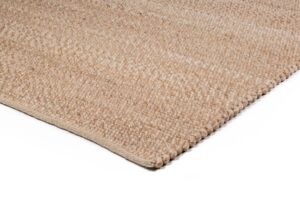 Close-up van de hoek van het Verona ST Beige 142 vloerkleed (170x230 cm), met het geweven patroon op een witte achtergrond.