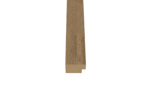 De Eindlat Mokka afwerklijst (270 cm) is verticaal afgebeeld tegen een witte achtergrond. Hij heeft een natuurlijke bruine houtnerf en een rechthoekige trapvormige uitsparing aan de onderkant.