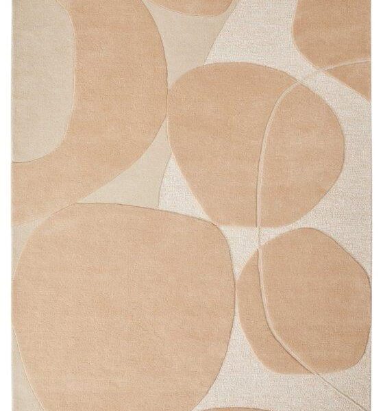 Het Bolsena Lago Pink 340x307 is een rechthoekig vloerkleed met een abstract patroon van overlappende organische vormen in lichtbeige en bruintinten, wat zorgt voor een zachte, moderne en minimalistische uitstraling.
